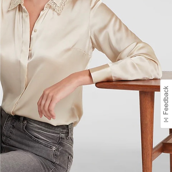 NWT Express pure silk button down with embroidered collar - size large - Picture 2 of 3